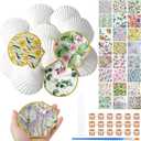 Halloscume 12 Set Scallop Shells for Crafts 4''-5'' White Natural Large Shells with 24 Pcs Decoupage Paper Napkin Acrylic Paint Strips and Brushes DIY Crafts Seashells Ornaments(Vivid Blooms)