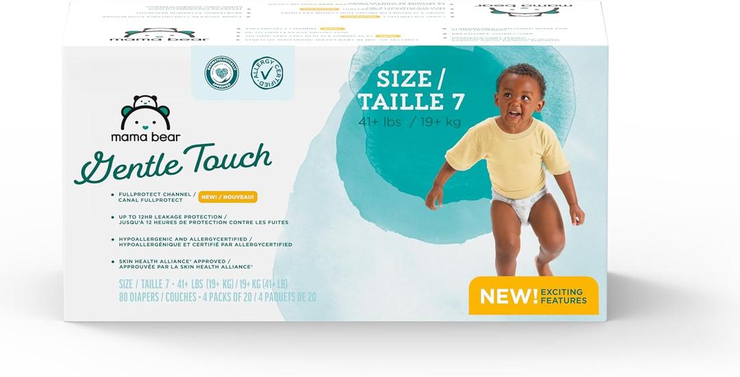 Amazon Brand - Mama Bear Gentle Touch Diapers, Size 7, 80 Count (4 packs of 20)