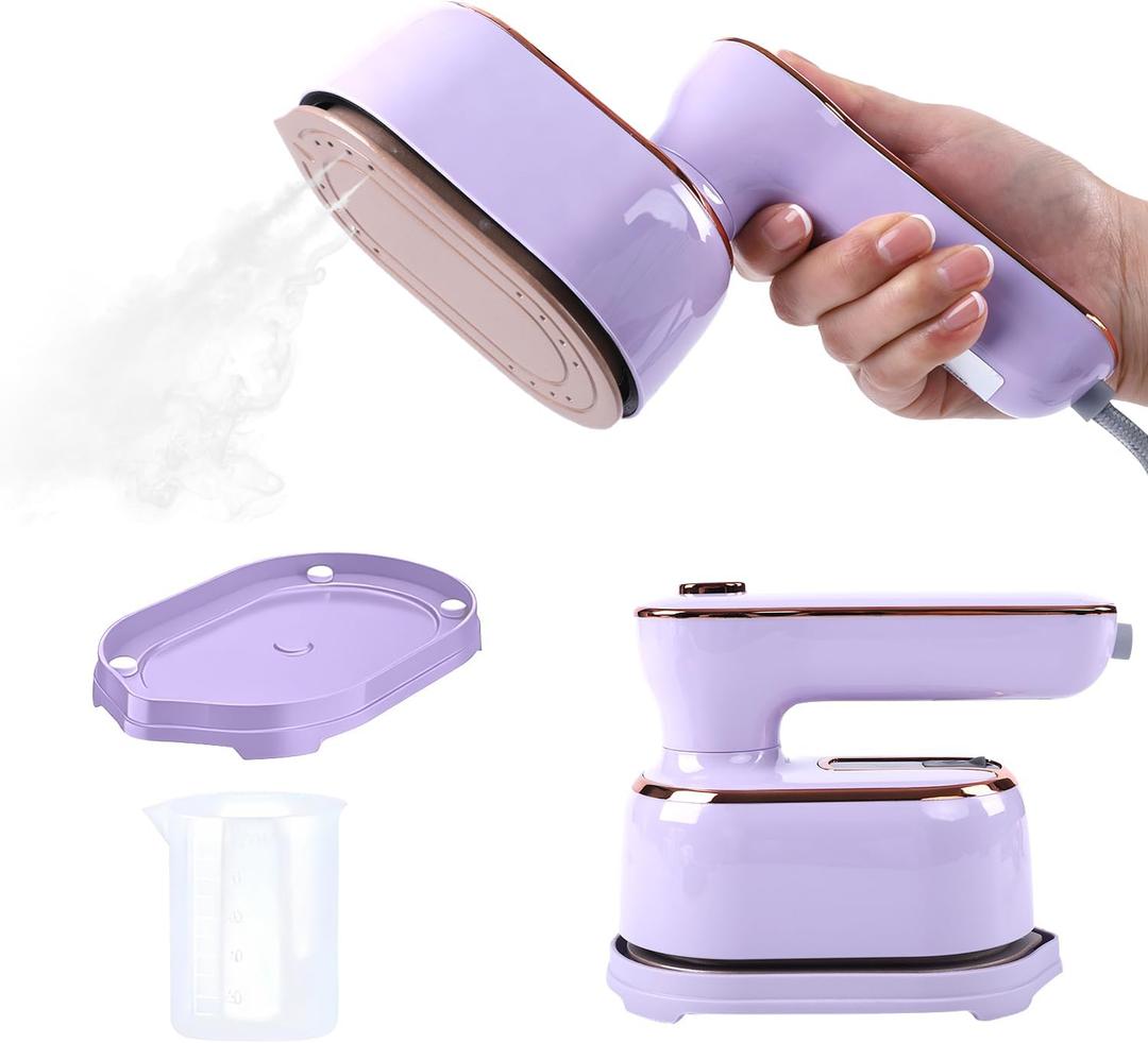 1000W Travel Steamer for Clothes, Portable 2-in-1 Handheld Steamer & Iron, 20s Fast Heat-Up, Sharp-Corner Detail Panel, Foldable 180 Handle, Compact for Home & Travel (Grape Purple)