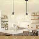 Emak 8 Inch Pendant Lights Kitchen Island, Black Pendant Light Fixtures with Hammered Glass Shade, Modern Farmhouse Island Lights for Kitchen, PL122-BK-HG