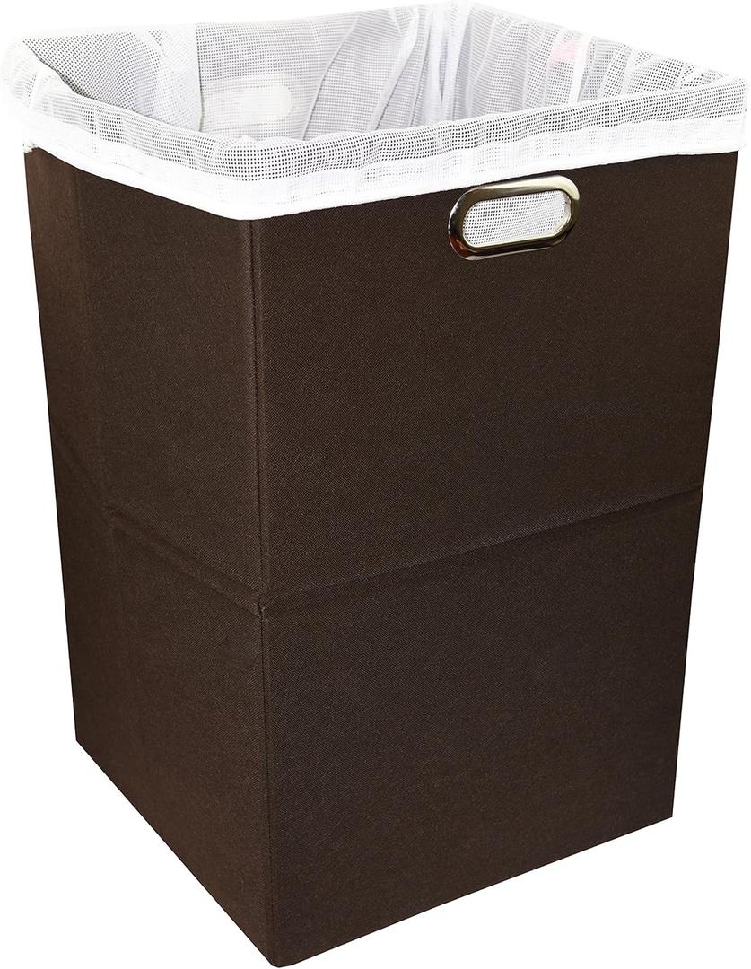 Foldable Large Laundry Hamper With Laundry Bag - Premium Durable Non-Woven Fabric, Plastic Board, Extra-Large Size, Space-Saving & Compact Clothes Basket With Metal Handles (Brown)