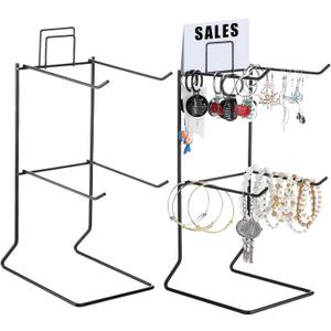 Coume 2 Pcs Jewelry Necklace Display Stand Metal Retail Counter Display Stand for Necklace Bracelets, Earrings, Ring, Keys, Watches(Black)