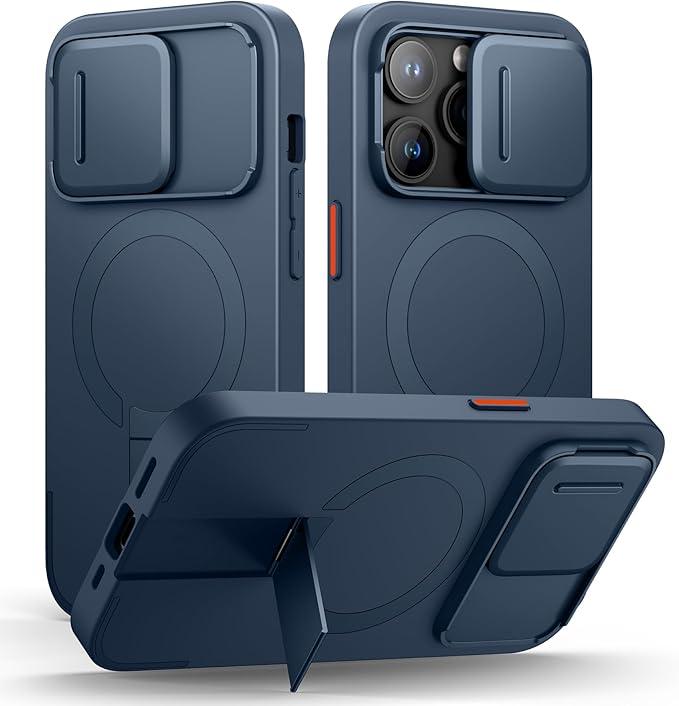 SURITCH for iPhone 14 Pro Case with Magnetic Camera Slide Cover and Adjustable Kickstand, Compatible with MagSafe, Shockproof Bumper Case Slim Protective Cover for iPhone 14 Pro 6.1 Inch, Blue