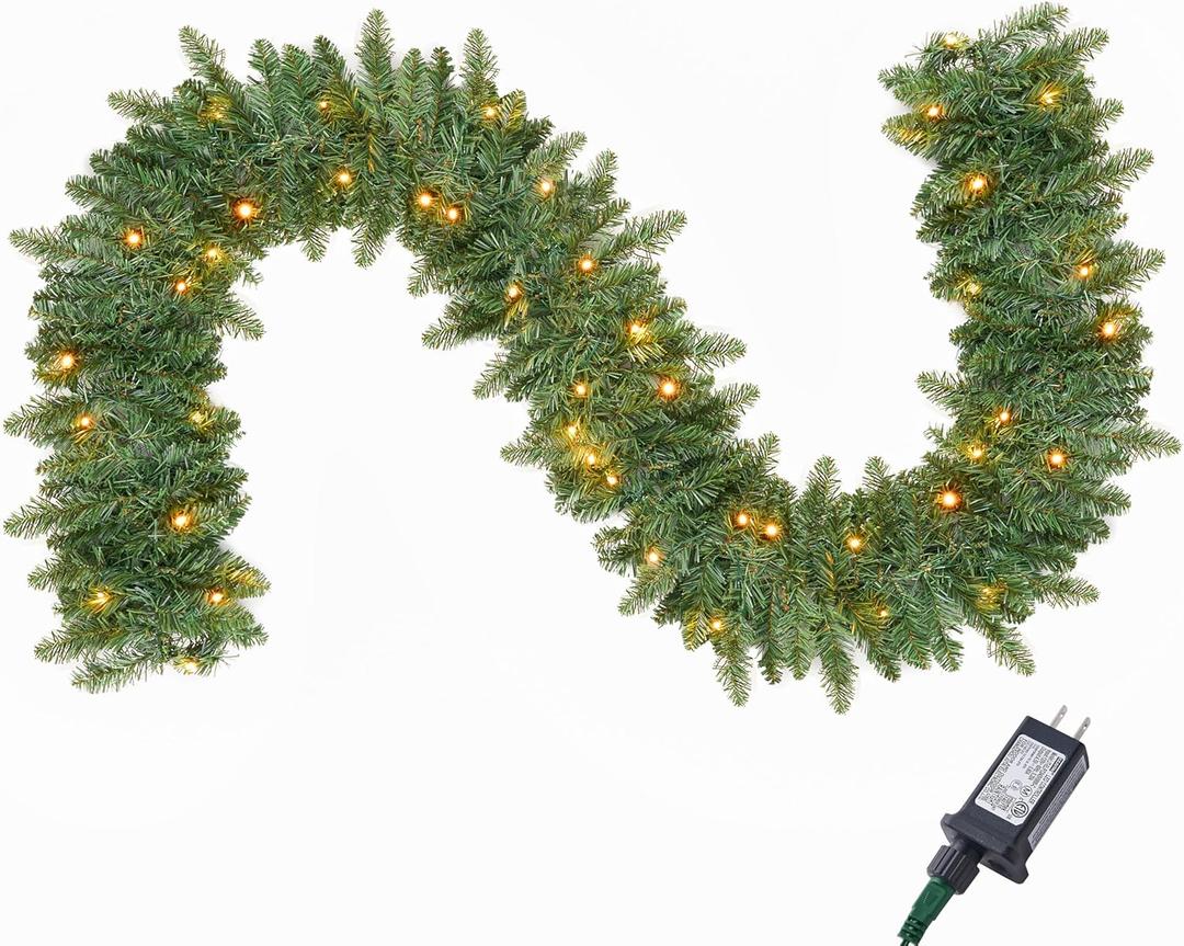 Joiedomi 9Ft Christmas Garland Prelit with 50 Count Light, Plug in Lighted for Home & Office Xmas Decorations Indoor and Outdoor Decor Holiday Decorations Xmas Garland Christmas Window Decor