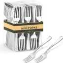 Qeirudu 4 Inch Silver Plastic Mini Forks, 100 Pack Disposable Appetizer Forks Heavy Duty Tiny Forks for Party Small Desserts, Charcuterie, Samples, Cocktails and Strawberries