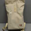 Two Bottle Rolltop Wine Tote Bag  Stylish PU Leather Backpack with Matching Tumblers  Wine Carrier with Padded Straps and Compartments for Travels & Picnics (Beige)