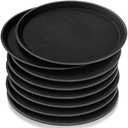 Zopeal 8 Pieces Black Round Restaurant Serving Tray, Plastic Non Slip Surface Food Meals Server Tray with Raised Edges for Home, Kitchen, Restaurant, Cafeteria, Bar (14") - Plastic Marring