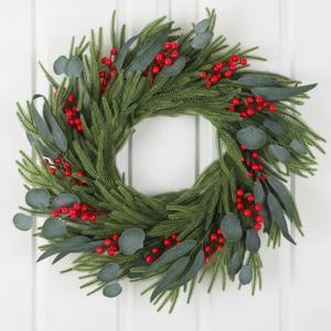 24" Christmas Winter Wreaths for Front Door, Artificial Norfolk Pine Eucalyptus Branches Christmas Door Wreath for Home Office Outdoor Farmhouse Festival Decoration(Eucalyptus)