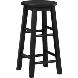 Linon Zeke Black Solid Wood Backless Round Counter Stool with 24 Inch Seat Height