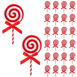 24pcs Christmas Candy Ornament, Plastic Peppermint Candy Cane Decorations with Hanging Loop for Xmas Home Party Supplies (Red, White)