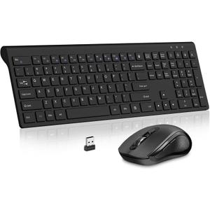 Acozykitten Keyboard and Mouse Wireless, Slim Full Size Keyboard with Calculator Button, Fn Lock, Silent Computer Mouse with Side Button, 2400 DPI, 2.4G USB Cordless Set for Laptop PC Windows Mac -Black