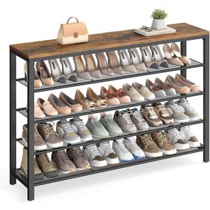 VASAGLE 5 Tier Shoe Rack for Closet, Entryway, 20-25 Pairs of Shoes, Large Shoe Organizer with 4 Metal Mesh Shelves, 11.8 x 47.2 x 36.4 Inches, Rustic Brown and Black ULBS205B01