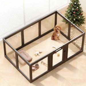 Clear Acrylic Dog Playpen Indoor, Puppy Cat Small Pet Play Pen, Pet Cat Playpen for Rabbits, Dog Fence Crate Kennel Whelping Cage (Black, 10 Panel)