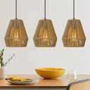 ELYONA 3 Pack Woven Pendant Lights, 7 Modern Boho Hanging Lamp with Handwoven Woven Rattan Shade, Adjustable Farmhouse Coastal Pendant Light Fixtures for Kitchen Island,Dining Room,Bar, Foyer Hallway (7" 3 Pack)