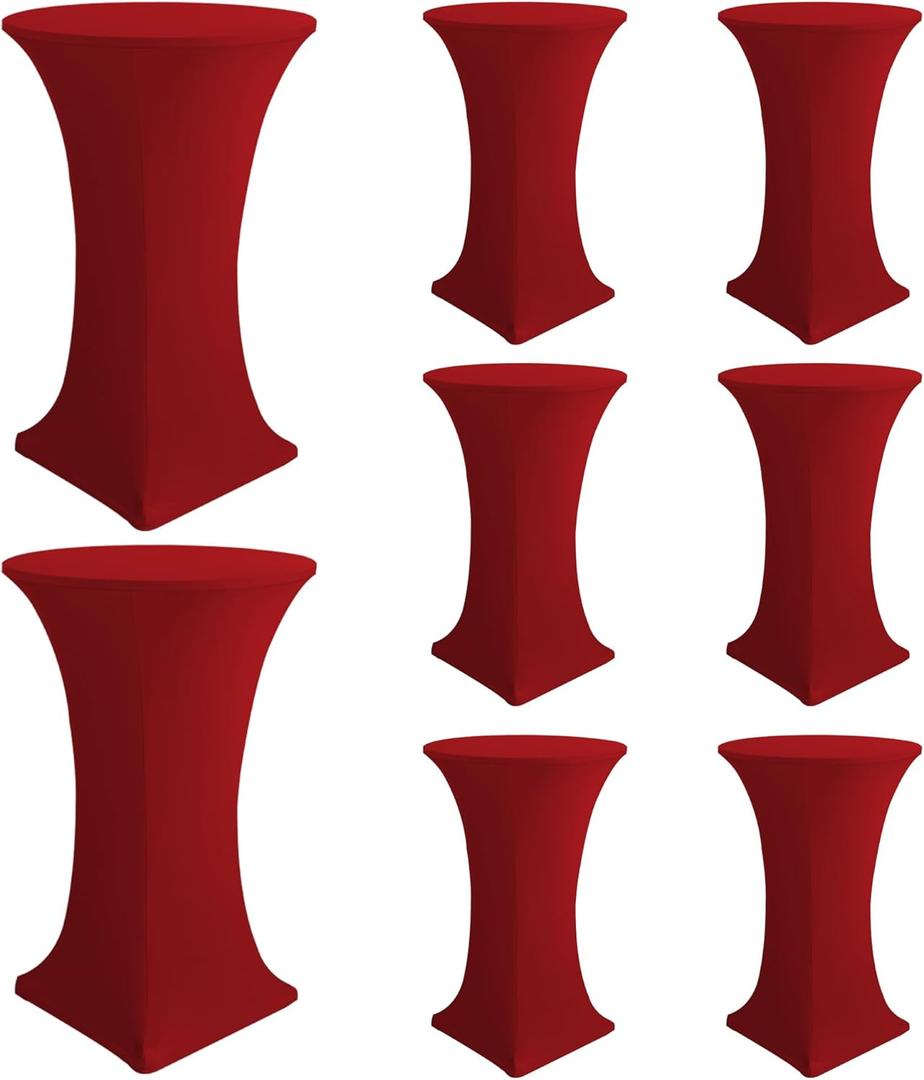 Cocktail Table Covers-Spandex Round High Top Table Cloths 8 Pack 32x43 Inch-Red Stretch Fitted Christmas Tablecloth for Pub Bistro Highboy Party Event Banquet Height Folding Satnding Tables