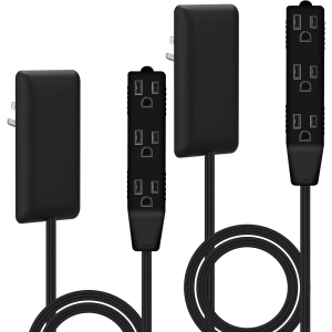 LIDER Flat-Face Outlet Extender with 3 Receptacles, Ultra-Thin Wall Plate Plug with Cord Extender and 3-Outlet Power Strip, 3ft Cord, LWE3-315-BK2P, ETL-Listed, Black, 2 Pack