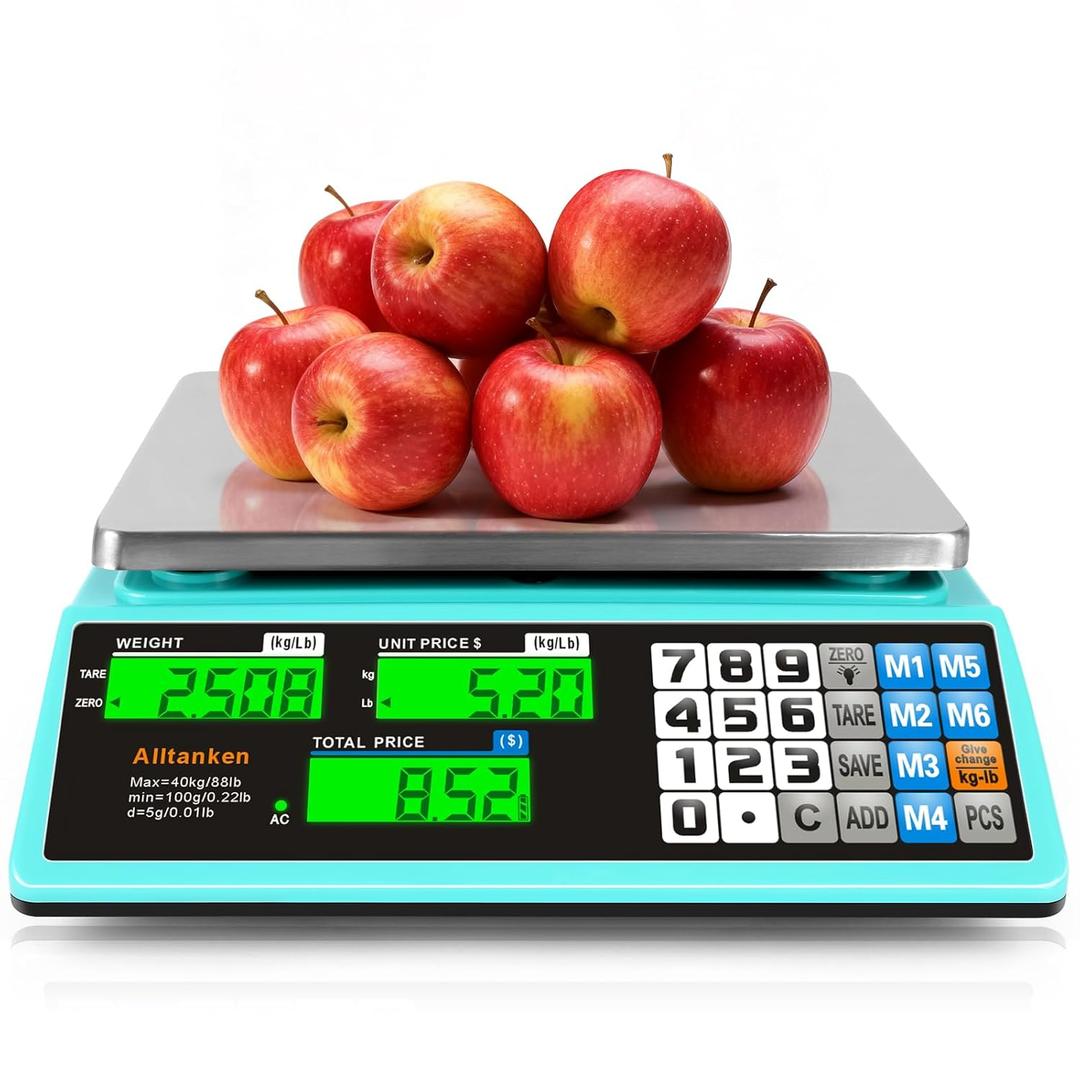 88lb/40kg Commercial Food Scale, Digital Price Computing Scale with Counting Feature, Outdoor Market Food Scale Dual LCD for Farmers Markets, Butchers, Retail Stores