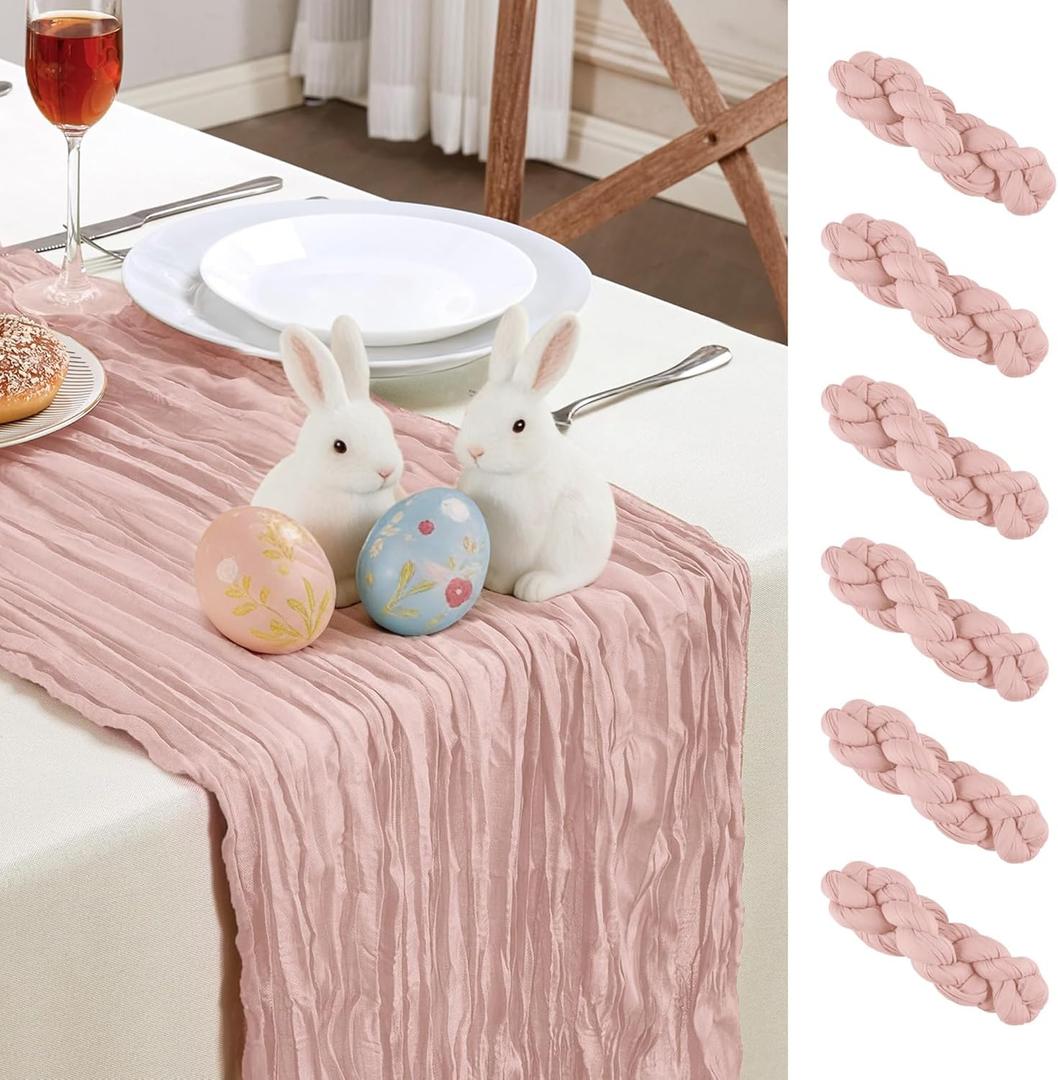 6 Pack Dusty Pink Cheesecloth Table Runner 10FT Long Boho Gauze Table Runner Rustic Sheer Runner for Spring Wedding Bridal Baby Shower Birthday Holiday Party Table Decor Easter Decorations