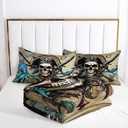 AILONEN 3D Pirate Captain Skull Comforter Set Twin Size, Octopus Dolphin Bedding Set for Kids Boys Girls,Nautical Theme Bed in a Bag Duvet Set,1 Quilt and 2 Pillowcases,3PCS