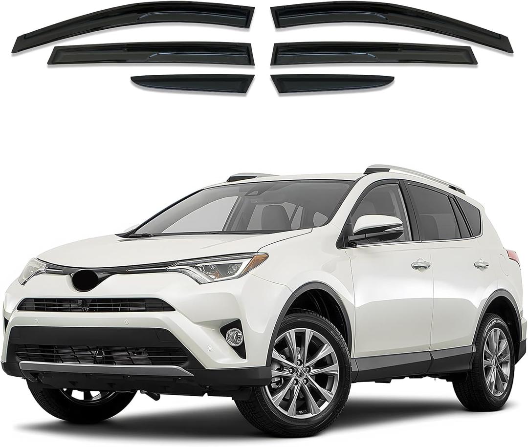 Window Visor 6 Piece Set for Toyota RAV4 2013 2014 2015 2016 2017 2018 Safe RAIN Out-Channel Guard Deflector (for RAV4 13-18 6-Piece Set)