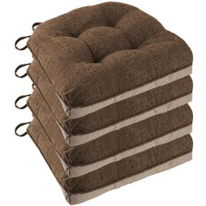 Non Slip Chair Cushions for Dining Chairs Set of 4 Kitchen Chair Cushions 18"x18"x3" Turfted Chair Pads Comfortable and Soft Seat Cushion with Ties, Coffee
