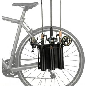3-Tube Bike Fishing Rod Holder,Fishing Rod Rack for Bike,Bicycle Fishing Pole Holder for Frame, Easy to Mount, Rod Rack for Bicycle Fishing,With Stainless Steel Rubber R-Clamps & Elastic Straps