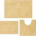 Bathroom Rug Mat Set 3 Piece, Chenille Bath Mat Set, Non-Slip Ultra Soft Carpet Mats, Absorbent with U-Shaped Toilet for Bathroom, Tub, Shower, Cream (16" x 24" & 20" x 32"& 20" x 20" U shape)