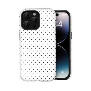 Compatible with iPhone 15 Pro Case Cute Polka Dot Aesthetic Retro Design for Women Girls Fall Simple Chic Girly Pretty Dual Layer Hybrid Protection Elegant Case for iPhone 15 Pro-White