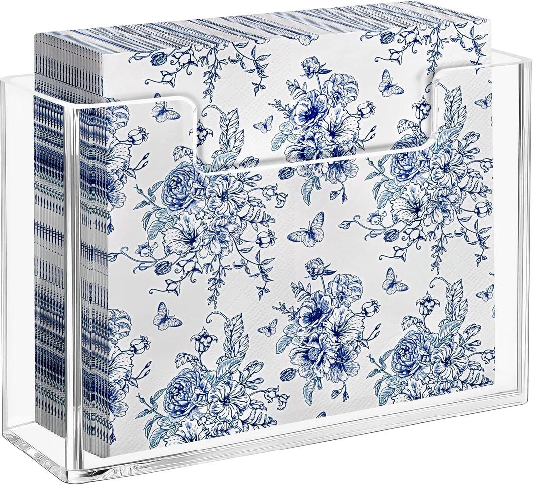 HBlife Acrylic Paper Napkin Holder for Kitchen - Clear Waterproof Vertical Stand, for 6.5"x6.5" Disposable Luncheon Paper Dispenser, Modern Square Table Tray for Dinner, Hotel, Restaurant, Bar, Party