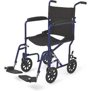 Medline Basic Aluminum Transport Chair with 19" Wide Seat, Full-Length Armrests, Detachable Footrests, 8" Wheels, 300 lbs Weight Capacity