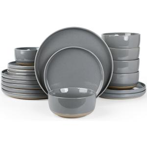 Famiware Milkyway Plates and Bowls Set, 18 Pieces Dinnerware Sets, Dishes Set for 6, Dark Gray