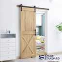 SMARTSTANDARD 5 FT Heavy Duty Sturdy Sliding Barn Door Hardware Kit, Black, (Whole Set Includes 1x Pull Handle Set & 1x Floor Guide) Fit 28''-30" Wide Door Panel (I Shape Hanger)