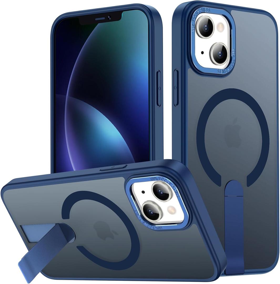 for iPhone 14 Case with Kickstand, Compatible with MagSafe, [Invisible Stand] Anti-Slip Shockproof Military-Grade Protection, Magnetic Slim Translucent Phone Case for iPhone 14 (Blue)