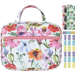 Bible Cover Bag Case for Women, Floral Synthetic Leather Pattern with Bible Tabs Bookmarks and Handle Fits for Standard Size Study Bible, Gift for Mom Lady Daughter, 10.2×2.7×7.5” (Flower)