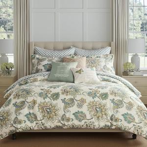 Levtex Home - Grey Palladium Comforter Set - King Comforter (106x94in.) + Two King Pillow Cases (36x20in.) - Paisley - Green, Yellow, Grey, Blue and White - Cotton