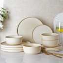 AmorArc Stoneware Dinnerware Sets for 4,Reactive Ceramic Plates and Bowls Set,Highly Chip and Crack Resistant | Dishwasher & Microwave Safe | Round Dishes Set Service for 4 (12pc)