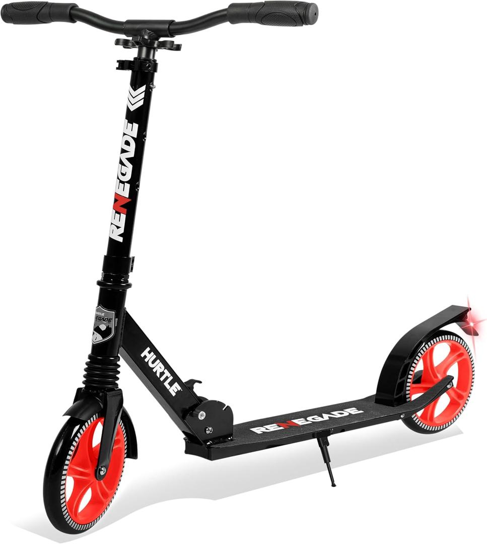 Hurtle Renegade Kick Scooter for Kids, Teenagers & Adults - 2-Wheel Folding Scooter with Adjustable T-Bar Handlebar - Alloy Anti-Slip Deck