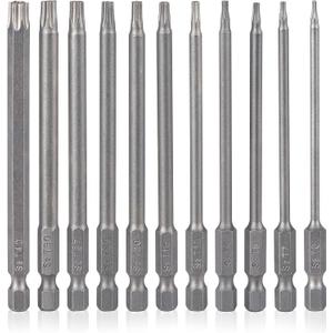 YDLQWCZ Torx Bit Set 11 Piece 4 Inch long Security Tamper Proof Star Bit Set S2 Steel 1/4" Hex Shank T6-T40 Magnetic Impact Driver Drill Bits