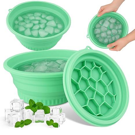 Solldgt Silicone Face Bowl for Ice with Built-In Icetray, Collapsible Face Tub for Ice Bath, Facial Ice Plunge Bowl, Ice Water Facials at Home - Green