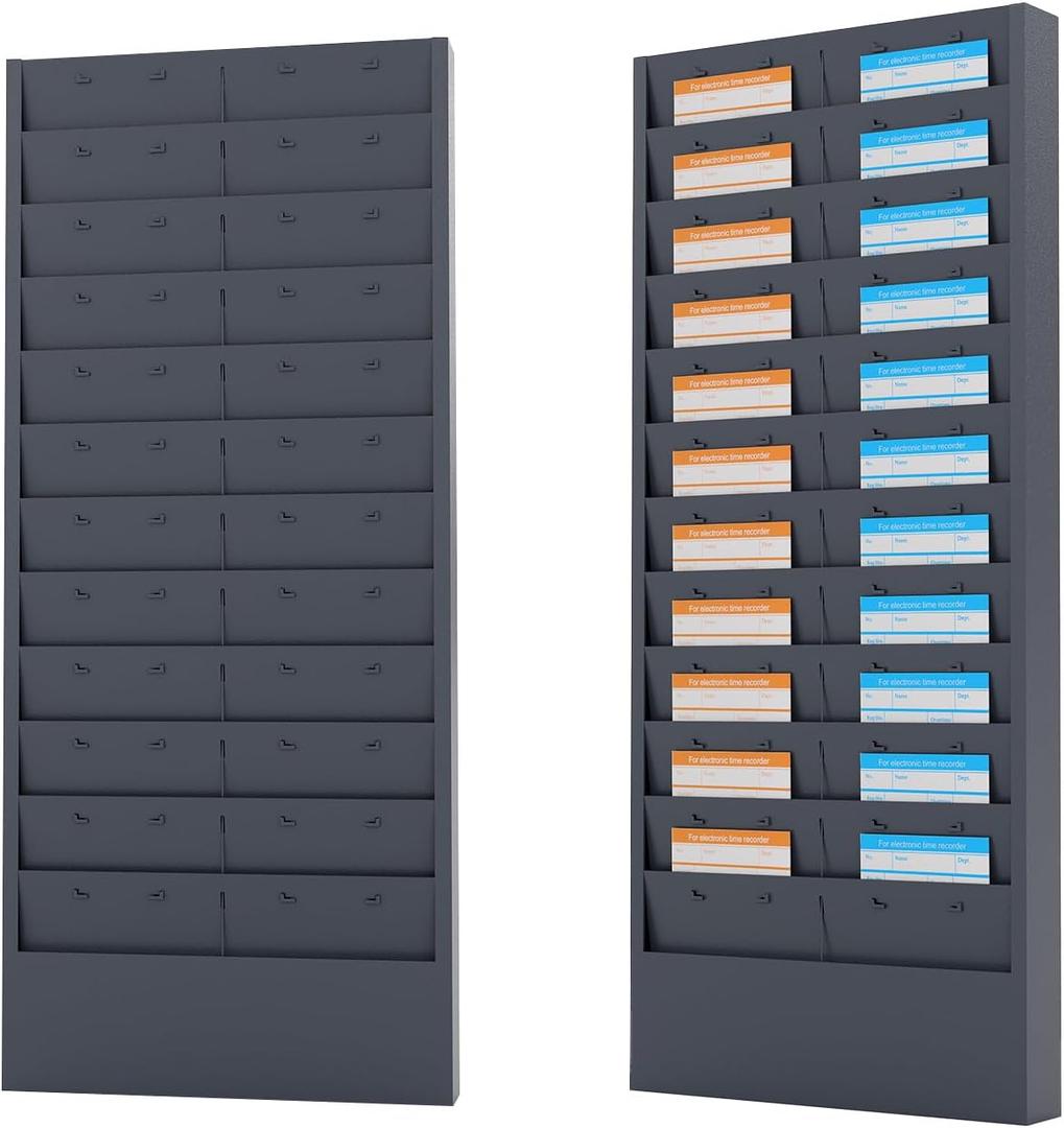 OSKIE Professional Wall-Mount Job Ticket Rack, Document Organizer 11 or 22 adjustable Slots, Powder Grey-Bule, 31.5 x 15.5 x 2 inches
