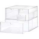 Prsildan Acrylic Drawer Makeup Organizer with 4 Drawers, Set of 2 Office Desk Organizers Accessories, Clear Stackable Storage Drawers for Vanity, Countertop, Craft, Jewelry, Art Supply Organization