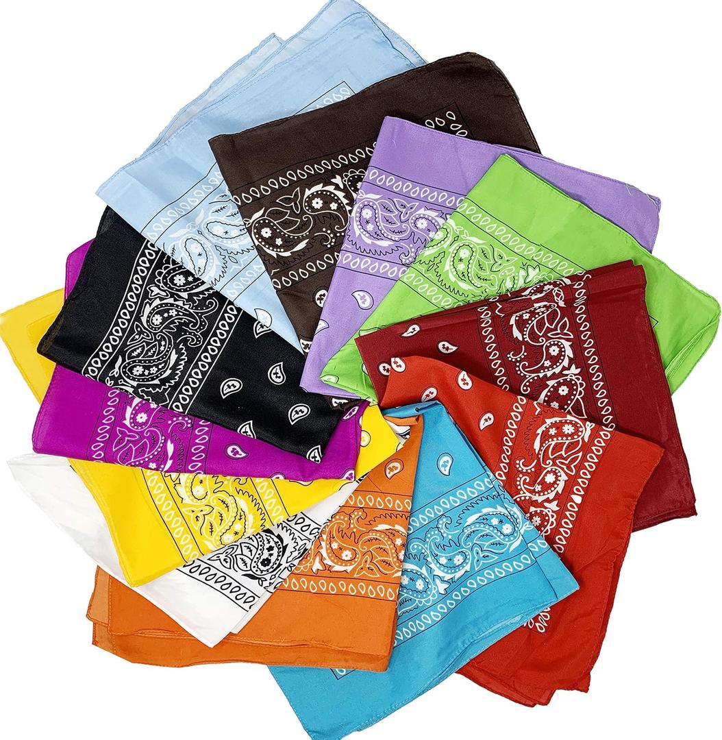 Allgala 12 Pack 100% Cotton Premium Bandanas Head Band Wrap Scarf (12-Polyester)