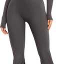 YEOREO Women Long Sleeve Flare Workout Jumpsuit Zip Up Romper Bottom Pants Wide Leg Bodysuit Bodycon Sexy One Piece (Ash)