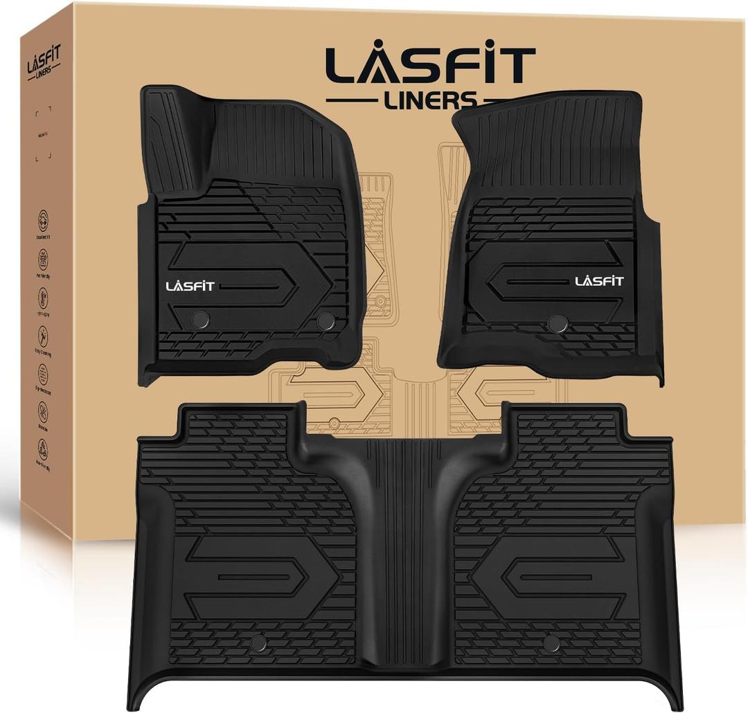 LASFIT Floor Mats 2019-2026 for Chevy Silverado/GMC Sierra 1500, 2020-2026 2500 HD/3500 HD, Crew Cab Only(Fit with Rear Under-Seat Storage, But Not Fit 2nd Row Plastic Storage) All Weather TPE Mats