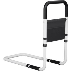 Adjustable Bed Rail Support Handle with Storage Pouch, White and Black, Height Assist Safety Guard, Adjustable Bed Assist Rails for Seniors & Patients - Fits All Beds, Tool-Free Assembly