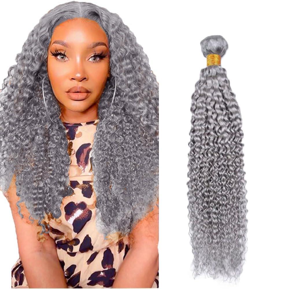 One Bundle Human Hair 14 Inch Jerry Curly Wave Human Hair Single Bundle 100g Sliver Grey Weave Unprocessed Brazilian Virgin Quick Weave Hair Extension for Black Women