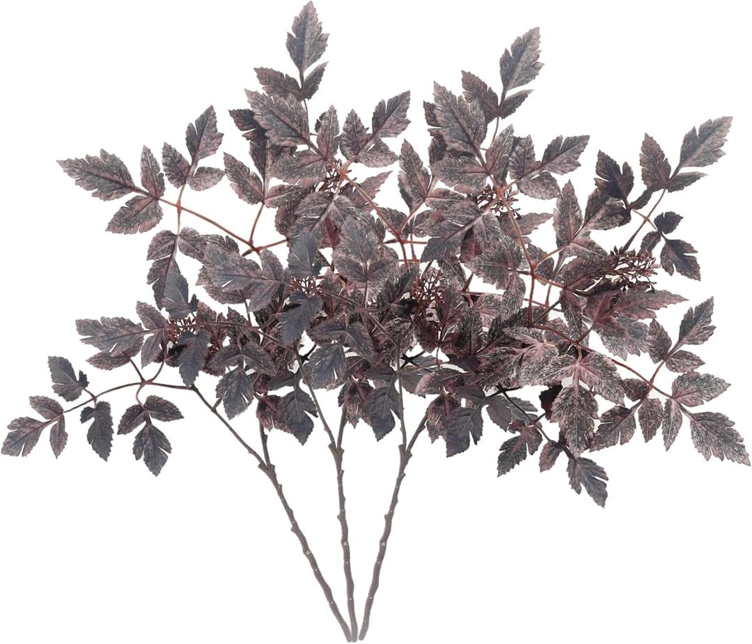Cimicifuga Stems 3PCS 24 Inch Realistic Fall Floral Stems 36 Leaves and 2 Fruits Faux Branches for Halloween Vase Wedding Table Mantel Decor Cimicifuga, Fall Floral, L