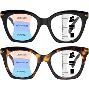 Progressive Multifocal Reading Glasses for Women, Oversized Blue Light Blocking Computer Readers Spring Hinge