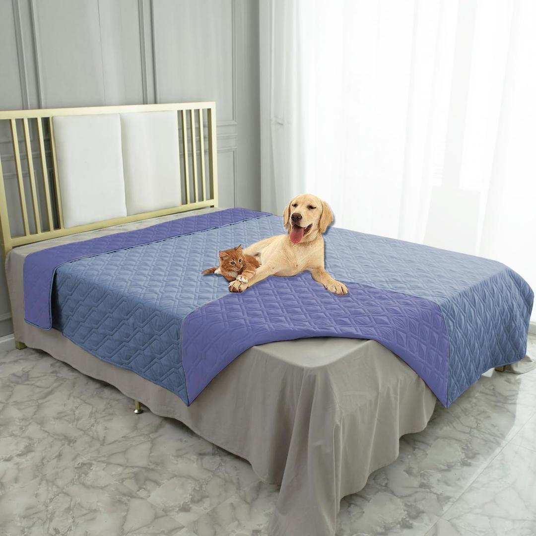 Ameritex Waterproof Dog Bed Cover Pet Blanket for Furniture Bed Couch Sofa Reversible (68x82 Inch (Pack of 1), Stoneblue+violetblue)