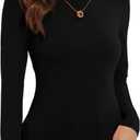 Women's Turtleneck Long Sleeve Shirts Slim Fitted Lightweight Base Layer Casual Tops (Black, XXL)